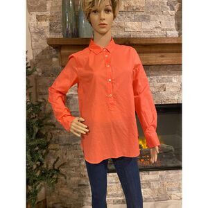 J. CREW Indian Voile Popover Blouse Tunic Top Orange/Coral Sz 6